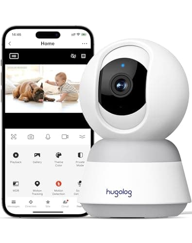 Hugolog 4K 8MP Indoor Pan/Tilt Security Camera with Auto-Focus,Ideal for Baby Monitor/Pet Camera/Home Security,Starlight Color Night Vision,Human/Pet AI,Noise Reduction,US Cloud,Works with Alexa