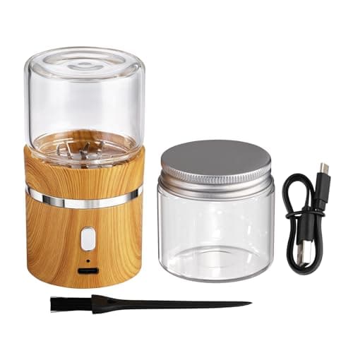 Electric Herb Grinder, Electric Spice Grinders Mini Size 2inx3.5inches with 2pcs 1.7oz/50ml Glass Jar Rechargeable Automatic Herb Grinder