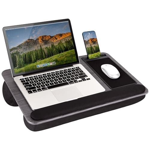 LAPGEAR Home Office Pro Lap Desk with Wrist Rest, Mouse Pad, and Phone Holder - Gray Woodgrain - Fits up to 15.6 Inch Laptops - Style No. 91595