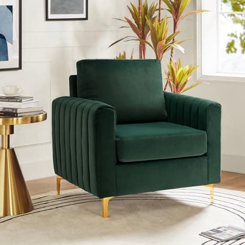 HULALA HOME Velvet Accent Club Chair, Modern Velvet Armchair Upholstered Accent Club Sofa Chair with Gold Metal Legs Mid-Century Barrel Leisure Comfy Reading Armchair, Green