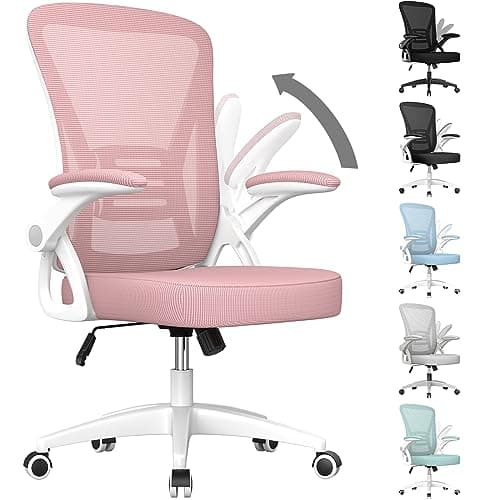naspaluro Ergonomic Office Chair, Computer Chair with Adjustable Height, Flip-Up Arms and Lumbar Support, Breathable Mesh Desk Chair for Home Study Working (Without Headrest, Pink)