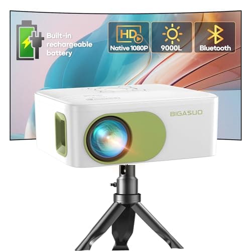 BIGASUO Outdoor Projector, 1080P projector with bluetooth,Movie Projector built-in rechargeable battery