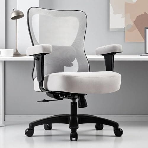 Big and Tall Office Chair 500lbs, Ergonomic Mesh Office Chair with Wider Thicker Seat Cushion,Oversize High Back Computer Desk Chair with Adjustable Lumbar Support, Lightgrey