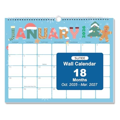 SUNEE 2026 Calendar, 18 Months 2026 Calendar Wall Hanging 2026 Calendar 11"x8.5", October 2025 to March 2027, for Organizing & Planning, Cute