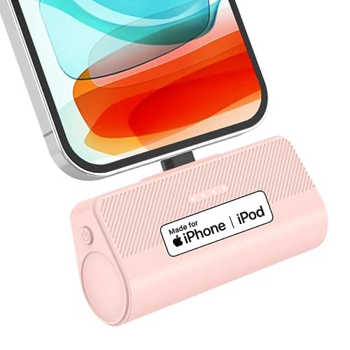KKD Portable Charger for iPhone, Built-in MFi Certified Plug, 5000mAh Small Portable Phone Charger Power Bank for iPhone 14/13/12/11/XR/X/SE/8/7/6/6s/Pro Max/Plus,iPad,Pink