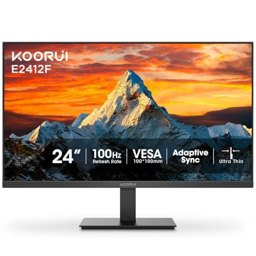 KOORUI E2412F 24 inch Computer Monitor, Full HD 1920 x 1080, Ultrathin Frameless 3000:1 Contrast Ratio, 100Hz, Adaptive-Sync, HDMI & VGA Ports, VESA Mountable 100x100mm, Tilt, Black