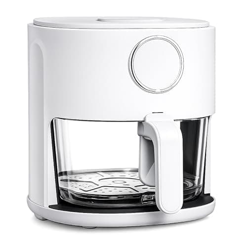 COOK WITH COLOR Colorful 1200W 4Qt Air Fryer: Glass Basket, Dishwasher Safe, 60min Timer, 6 Presets, Temp Control 175F-400F, 4 QT, Linen White