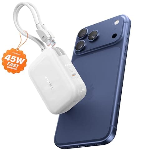 TORRAS EasyGo for iPhone 17 Portable Charger 10000mAh, 45W Ultra-Ice Charging USB-C Power Bank with Dual Built-in Cables, Battery Pack Compatible with iPhone 17/16/15 Pro, Samsung S26 S26+ Ultra