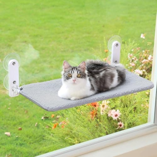 Zakkart Easy Fold Cat Window Perch - Cordless, Fold-Up, Zip Closure Embeded Machine Washable Bed Cover, Robust Metal Frame - Cat Hammock for Window for Large Cats and Kittens (Gray, Medium)