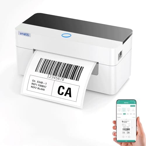 vretti Shipping Label Printer - Bluetooth Thermal Label Printer for Shipping Packages & Small Business, Thermal 4x6 Compatible with iPhone Android Window Mac USPS