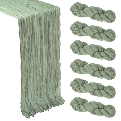 6 Pack Sage Green Cheesecloth Table Runner 10Ft Easter Spring Gauze Cheese Cloth Table Runner 35x120 Inch Boho Sheer Rustic Fabric for Party Decor Baby Shower Wedding Decorations