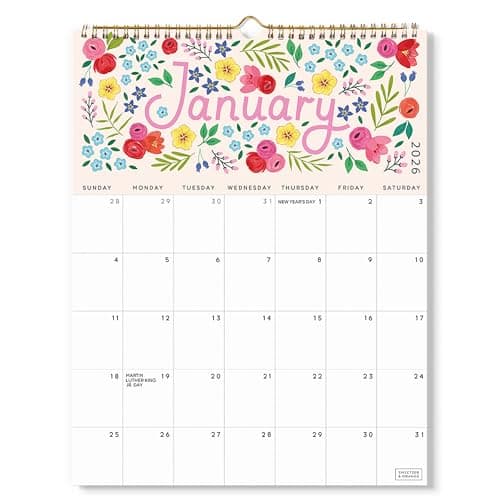 S&O Five Color Floral 2026 Wall Calendar - Tear-Off Monthly Calendar through December 2026-18 Month Academic Wall Planner - Hanging Organizer to Track Anniversaries & Appointments - 13.5"x10.5”in