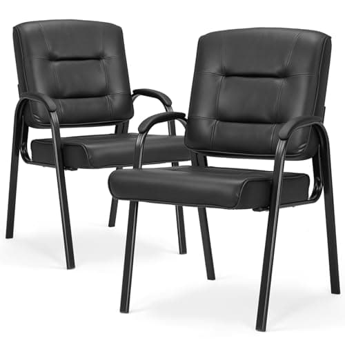 Magshion Office Waiting Room Chairs, PU Leather Guest Chair No Wheels with Padded Arm Rest for Conference, Office, Home, Black, 330 Lbs Capacity, 2 Pack