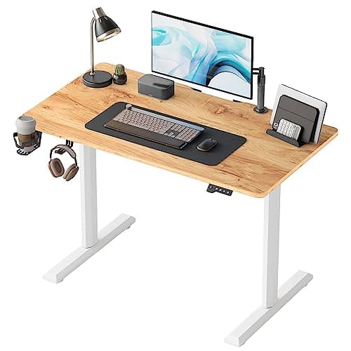 FEZIBO 44 x 24 Inches Standing Desk, Height Adjustable Electric Standing Desk, Stand up Table, Sit Stand Home Office Desk with Splice Board, Light Rustic Brown