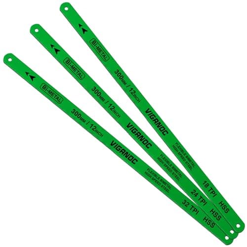 Viganoc 12" Hacksaw Replacement Blades Set, Bi-Metal High Speed Steel Hack Saw Blade Sets - 18T - 24T - 32T HSS Saw Blades, 3 Pack