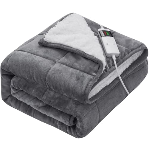 L‘AGRATY Heated Weighted Blanket for Adults - Electric Throw Blanket with 10 Heating Levels: Soft Flannel Sherpa 50"x60" 10lb with 1/2/4/6/8 Hour Auto Off Over-Heat Protection