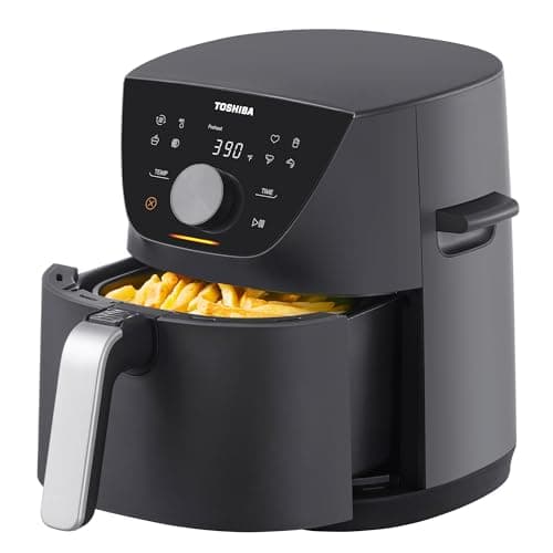 Toshiba 5.5QT Air Fryer with Heat-Q Technology, Quick and Easy Meals, 8 Preset Menus and Menu-IQ Function, 1-Degree Fahrenheit Precision, 90% Less Oil, Double-Sided Handles