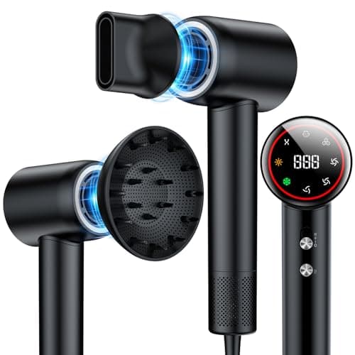 Hair Dryer,160000 RPM Brushless Motor Blow Dryer, 200 Million Negative Ionic, Low Noise Thermo-Control Professional Hair Dryer with Diffuser and Nozzle,Portable Hair Blow Dryer for Home Travel