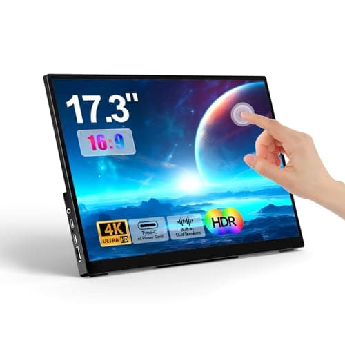 WCKUN 17.3 Inch Portable Touch Monitor 4K UHD 3840 ×2160 100% NTSC Metal Shell Tempered Glass, Dual Speaker,Stand & Sleeve, USB-C, HDMI, HDR, Freesync,Plug & Play, for Laptop, Mac, Phone,Swicth