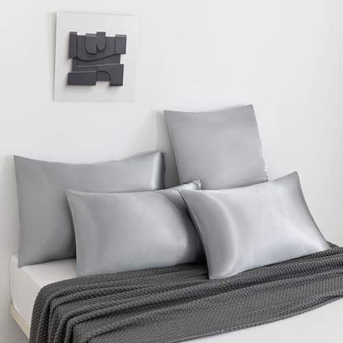 MINIPANDA 4 Pack Queen Satin Pillowcase for Hair and Skin, Satin Pillow Case with Envelope Closure, Similar to Silk Pillow Cases, Silver Grey, Gifts for Women Men