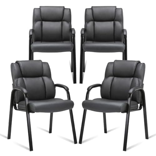 CLATINA Leather Guest Chair with Padded Arm Rest for Reception Meeting Conference and Waiting Room Side Office Home Black 4 Pack