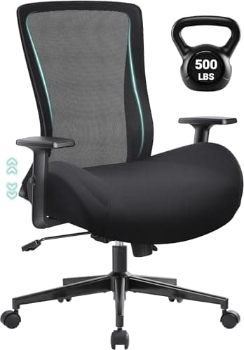 Big and Tall Home Office Desk Chair 500lb Capacity for Heavy People, Ergonomic Wide Mesh Desk Chair with Stepless Recline & Lock, 5.5" Thick Cushion, High Back, Adjustable Height & Armrests