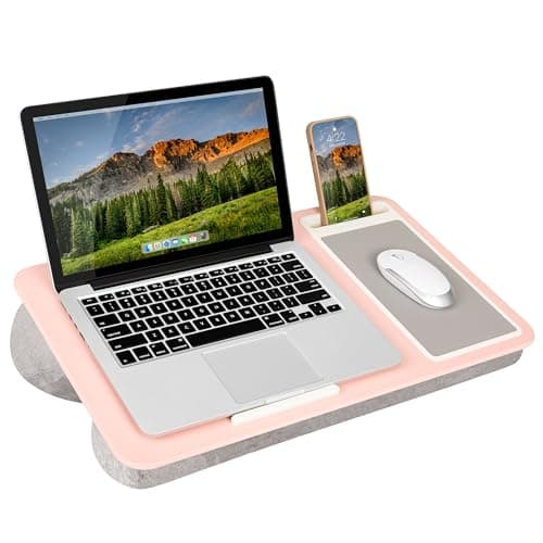 LAPGEAR Home Office Lap Desk with Device Ledge, Mouse Pad, and Phone Holder - Pink - Fits up to 15.6 Inch Laptops - Style No. 91584