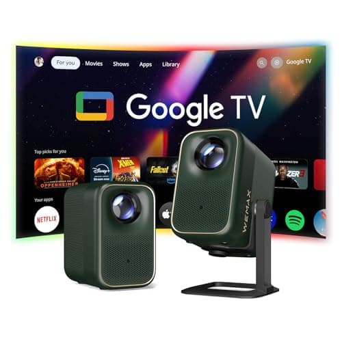 WEMAX Projector, Google TV Projector with Licensed Netflix, 320 ISO Lumens, 4K Support Smart Movie Projector with Adjustable Stand, Native 1080P with WiFi and Bluetooth Home Theater Projector