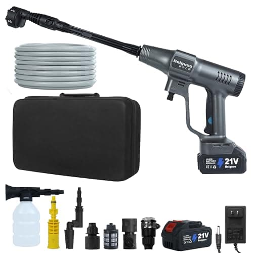 Beiguoo 1450PSI Cordless Pressure Washer, 2 4000mAH Battery Operated Power Pressure, Portable High Pressure Washer, Cordless Power Washer Gun with 6-in-1 Nozzle for Car/Floor/Fence/Sidewalk