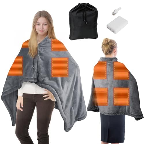 KMANDLU Cordless Heated Blanket with 10000mAh Power Bank, USB Battery Operated Electric Blanket, 3 Heat Settings, Portable Warm Throw for Home, Office, Outdoor-Grey