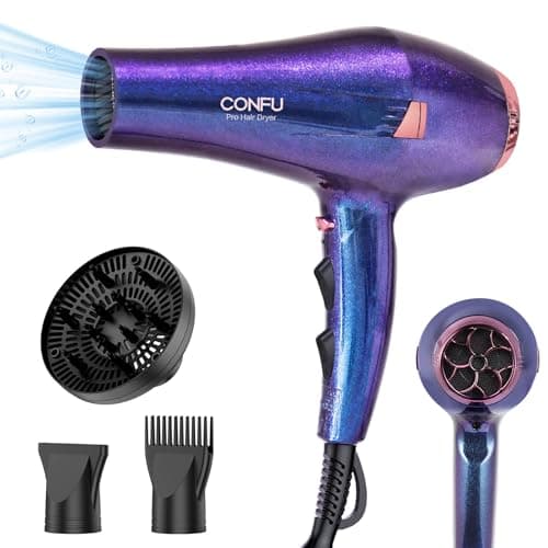 CONFU Hair Dryer Pro, Professional Ionic Salon Blow Dryer with Diffuser for Women and Men, 5X Fast Drying, Powerful and Quiet Hair Blow Dryer for Fast & Easy Styling (1875 Watts)