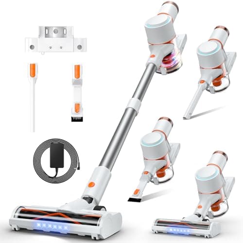 Cordless Vacuum Cleaner, Stick Vac with LED Touch Screen, 45KPA Powerful Suction, Up to 60 Mins Runtime, 7-Stage HEPA Filter, V-shaped Anti-Tangle Brush, Lightweight for Carpet, Hard Floor, Pet Hair