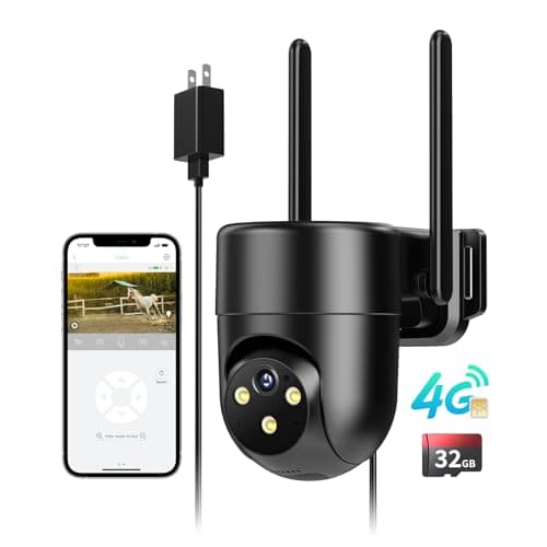 LIWAN 4G LTE Cellular Security Camera Outdoor Wired, No WiFi Security Camera, Plug-in for 24/7 Recording, 360° View, 2K Color Night Vision, 2-Way Talk, Built-in SIM Card and 32G Memory Card, Black