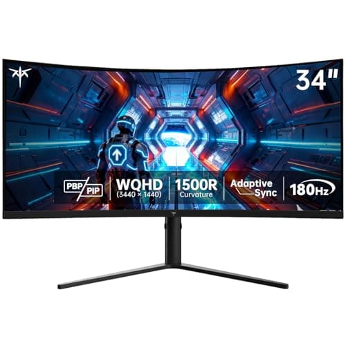 KTC 34 Inch UWQHD Curved Gaming Monitor, 3440x1440 Ultrawide PC Monitor 1500R, 180Hz 21:9 Display, Adaptive Sync, 1ms MPRT, 4000:1 Contrast, Tilt/Swivel/Pivot/Height Adjustment, HDMI2.0 & DP1.4,H34S5