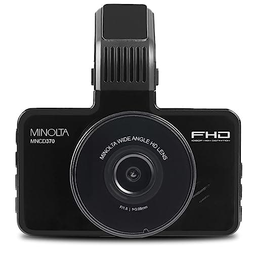 Minolta Full HD 1080p Dash Cam with G-Sensor - 3.0” LCD Screen, 120° Wide Angle Lens, Emergency Lock, Loop Recording, Parking Monitor, Front Interior View, USB Power, 16GB Card (Black) (Renewed)