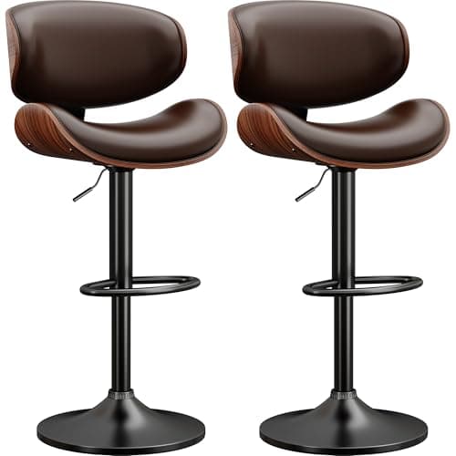 YaFiti Swivel Bar Stools Set of 2, Modern PU Leather Adjustable Counter Stool, Barstool with Back and Footrest for Home Kitchen Island, Brown