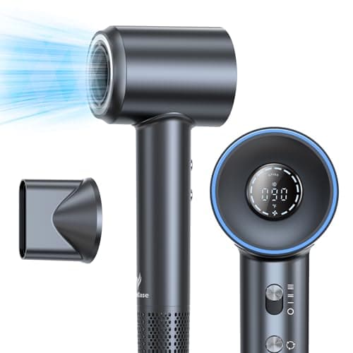 VivaEase Hair Dryer, 160000 RPM Professional High Speed Ionic Blow Dryer for Fast Drying, 5 Temps Quiet Hair Dryer with HD Display for Women, Low Noise Blow Dryer for Home Salon-Grey