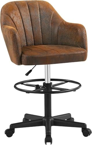 VECELO Drafting Chair with Height-Adjustable, Lumbar Support and Footrest, for Standing Desk Bedroom Vanity Office Living Computer Room