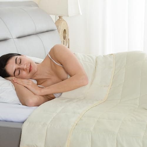 Drewin 15lbs Weighted Blanket Full Size, Reversible Microfiber Weighted Blanket for Adults, Soft Cool Bed Blanket for All Season, Hot Sleepers, Premium Ceramic Beads, 48 x 72 inches, Beige