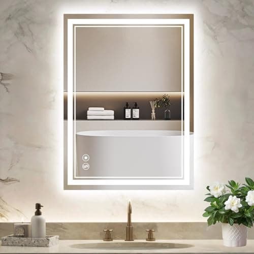 24 x 32'' Bathroom Mirror with LED Lights Dimmable 3 Colors LED Bathroom Mirror Fogless LED Mirror for Bathroom Vanity Mirror with Lights Wall Mounted Horizontal/Vertical