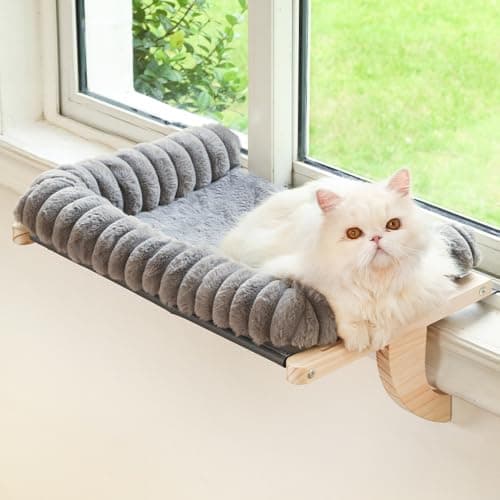 valigogo Cloud-Soft Cat Window Sill Perch with Zipper Designed Cushioned Bed, Supportive Cat Window Seat with Premium Solid Wood & Sturdy Metal Frame, Pet Hammock Bed for Large Cats (Large, Gray)