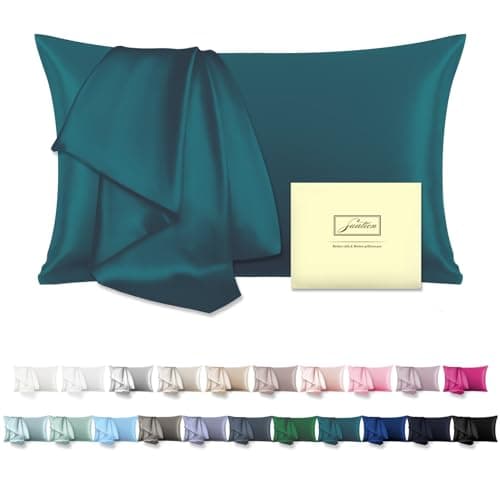 Mulberry Silk Pillowcase for Hair and Skin Standard Size 20"X 26" Pillow Case with Hidden Zipper Soft Breathable Smooth Cooling Silk Pillow Covers for Sleeping (Teal,Standard,1Pcs)
