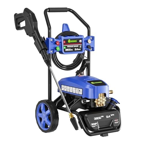 GREENER Electric Pressure Washer, 3800 Max PSI and 2.4 Max GPM, Onboard Soap Tank, Spray Gun and Wand, 5 Nozzle Set, for Cars/Fences/Driveways/Homes/Patios/Furniture-Deep Blue