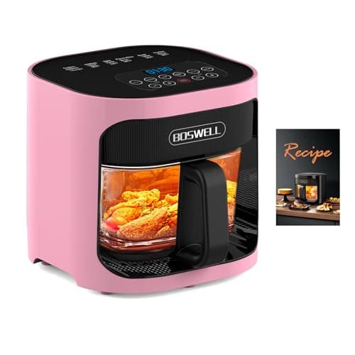 BOSWELL 6 in 1 Glass Air Fryer,4.5QT Air Fryer with Transparent Glass Pot,Circulating Air Heating, Bake, Broil, Air Fry, Temperature Control, Dishwasher Safe (Pink)