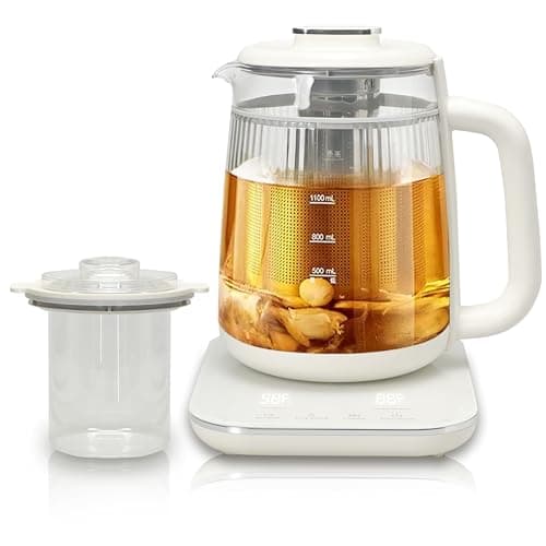 Health Pot, 1.5L Double-Layer Glass Electric Kettle with Stew Pot, 9-in-1 Multi-Function Tea Maker for Soup, Porridge, Herbal Tea, Stainless Steel Base, Glass Touch Panel, Programmable