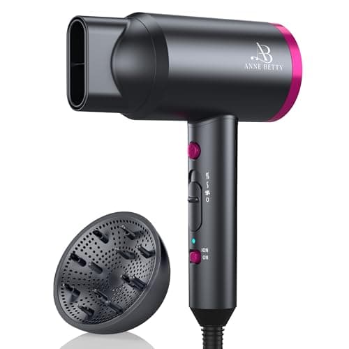 ANNE BETTY Ionic Hair Dryer with Diffuser, Powerful 1800W Blow Dryer for Women & Men, Fast-Drying Hair Dryer with Nozzle for Home, Salon, Travel