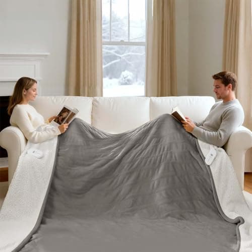 FVERWAG King Size Electric Blanket with Dual Control - Washable Heated Blanket King with 5 Heat Levels, 10 Hrs Auto Off, Overheat Protection, Flannel Sherpa Heating Blanket 100" x 90", Grey