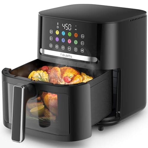 Fabuletta Air Fryer with Transparent Viewing Window, 10 Cooking Functions Tempered Glass Display, Shake Reminder, Powerful Electric Hot Air Fryer Oilless Cooker, Dishwasher-Safe & Nonstick, Large
