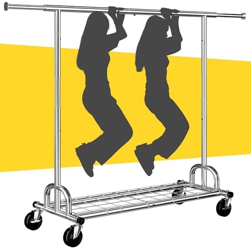 Raybee 75" W Clothes Rack Load 530 LBS, Clothing Racks for Hanging Clothes, Adjustable Heavy Duty Clothes Rack, Portable Metal Garment Rack for Bedroom Laundry Living Room