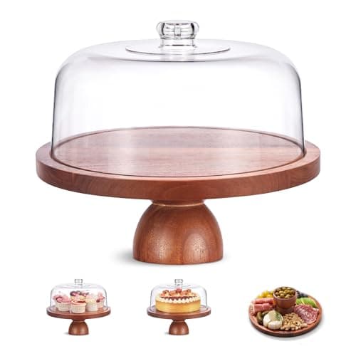 Kootek Wood Cake Stand with Lid, 2-in-1 Wooden Cake Plate & Covered Charcuterie Board, Footed Cake Container Dessert Display Holder with Dome Cover for Weddings, Parties, Bakeries (12 Inch)